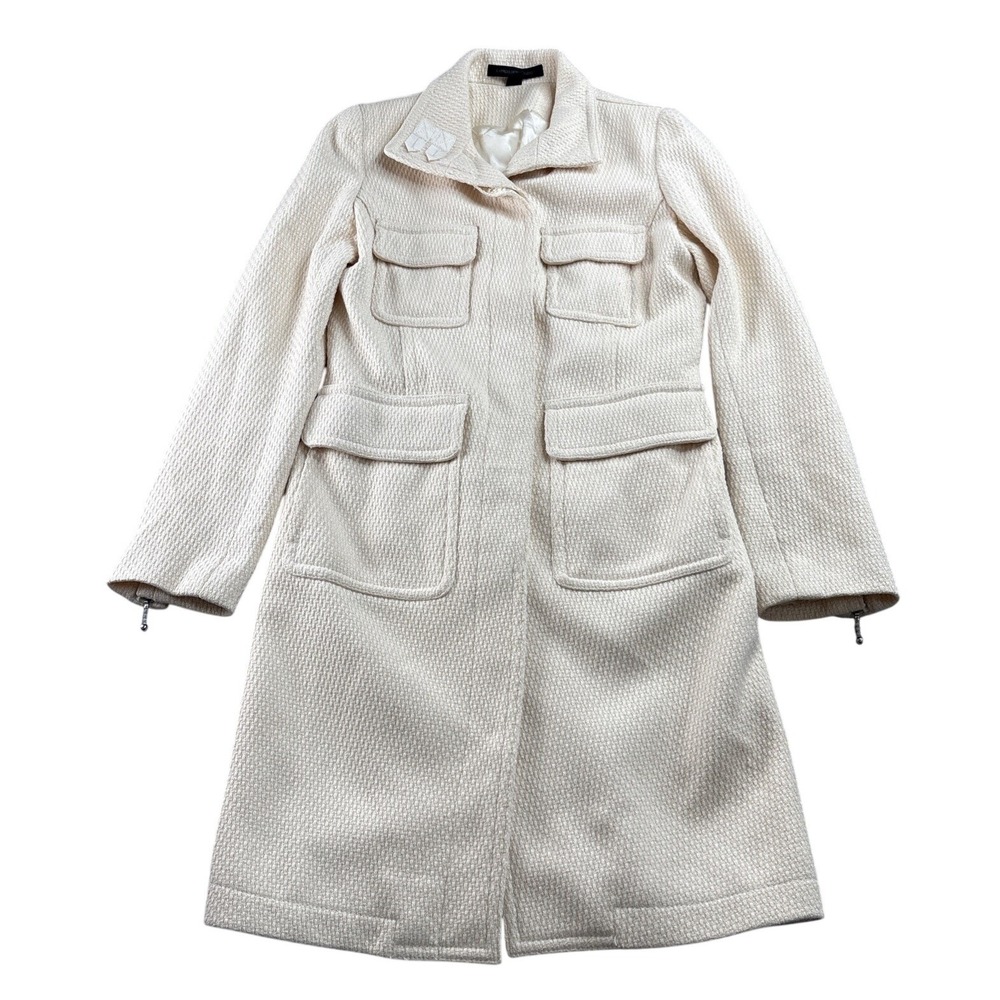 Express Design Studio Cream Textured Wool Blend Coat Pea Coat/Jacket